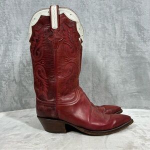 Lucchese Classic Handmade Leather Womens Red White Hearts Boots Size 7 B USA